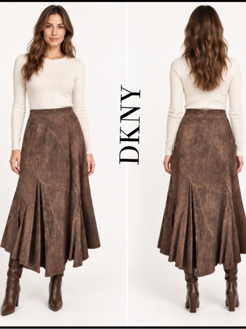 Vintage 90s CITY DKNY Brown Suede Mermaid Skirt Size 4